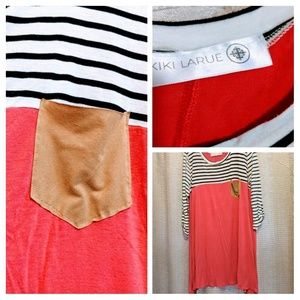 XXL Kiki Larue Coral tan white black tunic